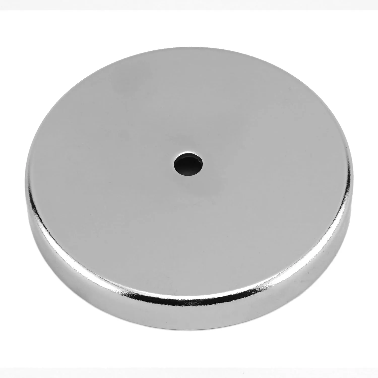 Master Magnetics Ceramic Round Base Magnet Fastener Pack - Heavy-Duty Strong Magnets - 95 lb Pull Each - Nickel-Plated - 3.20'' Diameter - 0.270'' Hole - 0.445'' Thick - 2-Pack