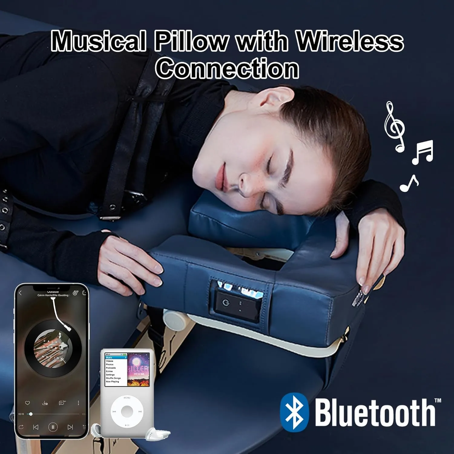 Master Massage Massage Table Music Face Cradle Cushion Pillow, with Pu Leather, and Memory Foam Ergonomic Massage Bed Headrest Royal Blue