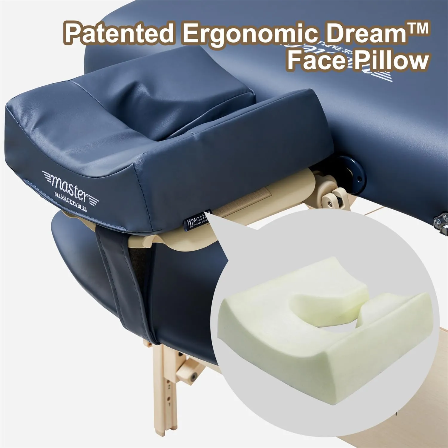 Master Massage Massage Table Music Face Cradle Cushion Pillow, with Pu Leather, and Memory Foam Ergonomic Massage Bed Headrest Royal Blue