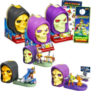 Masters of the Universe Building Set - Bundle with 3 Skeletor Skulls Mystery Playsets, Plus Stickers, More | He-Man Construction Toy Party Favors