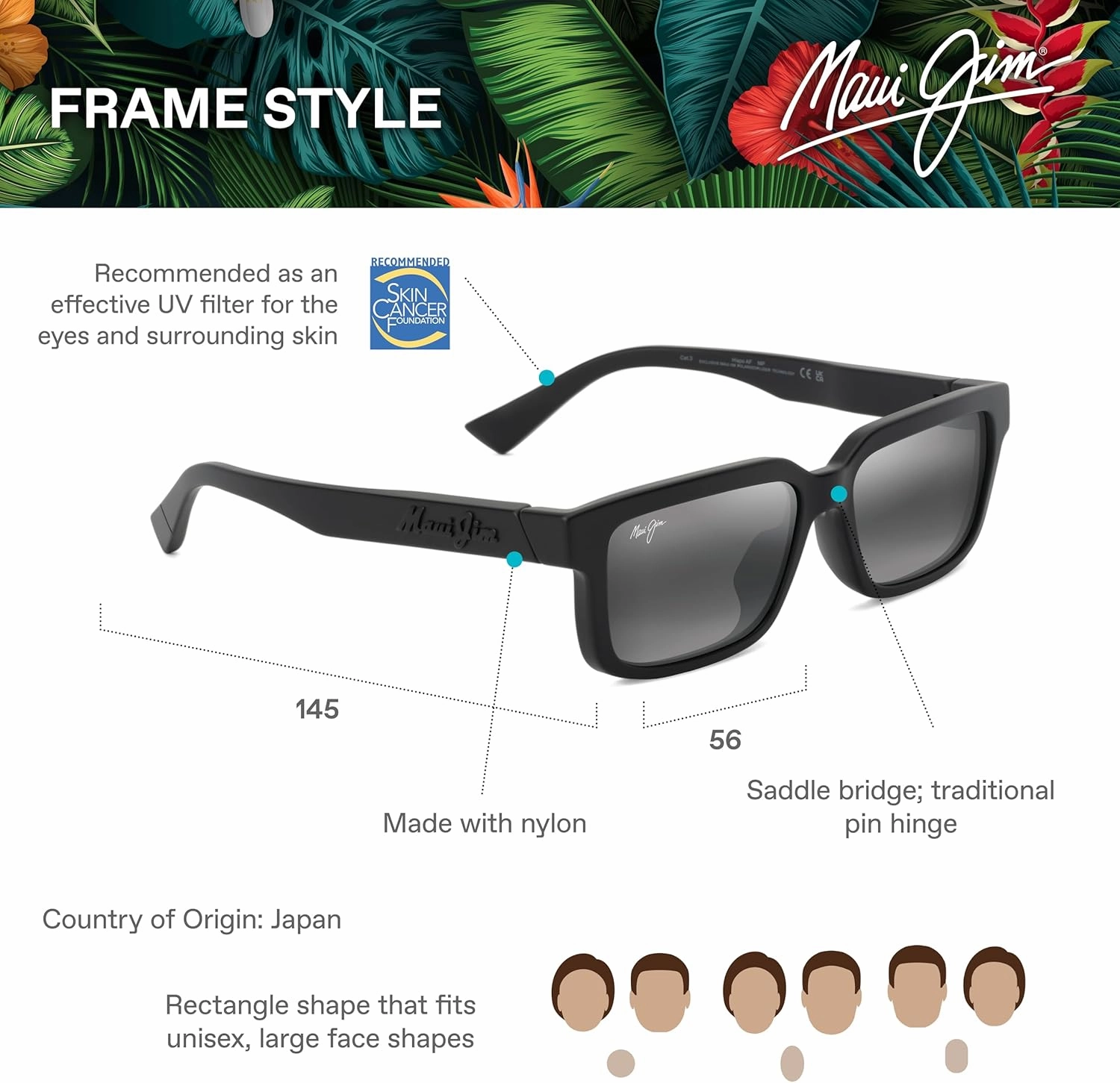 Maui Jim Hiapo Af Rectangular Sunglasses