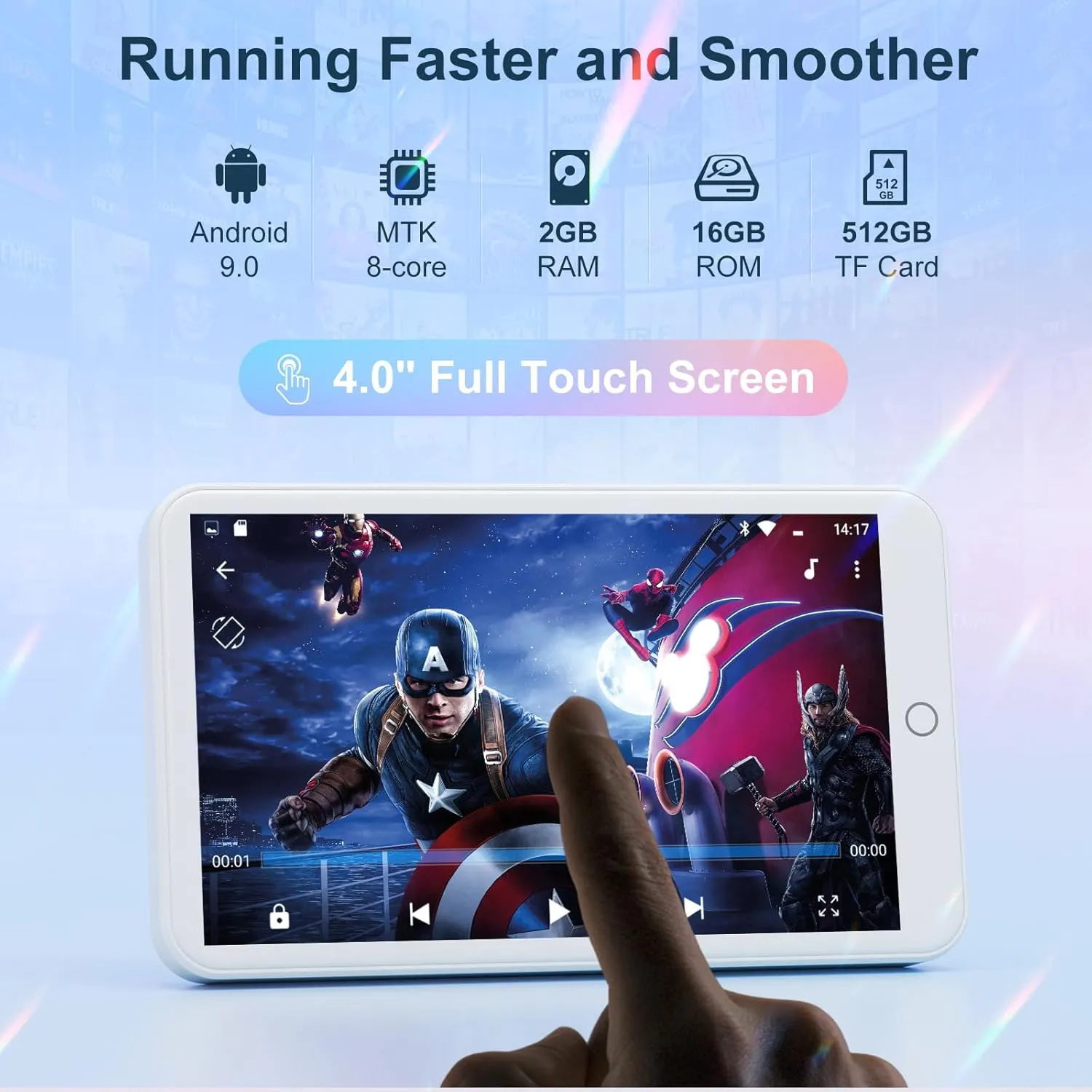 MECHEN MP3 Player with Bluetooth and WiFi，MP3 MP4 Player with Spotify，Audible，Pandora，Amazon Music，4" IPS Touch Screen Android Music Player with Speaker, Up to 512 GB (White)