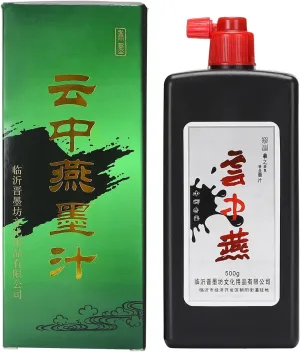 MEGREZ Chinese Calligraphy Ink, Yun Zhong Yan Black Liquid Ink Sumi Ink for Beginners Writing and Drawing, Chinese Japanese Calligraphy Ink,500ml(17.6 OZ)
