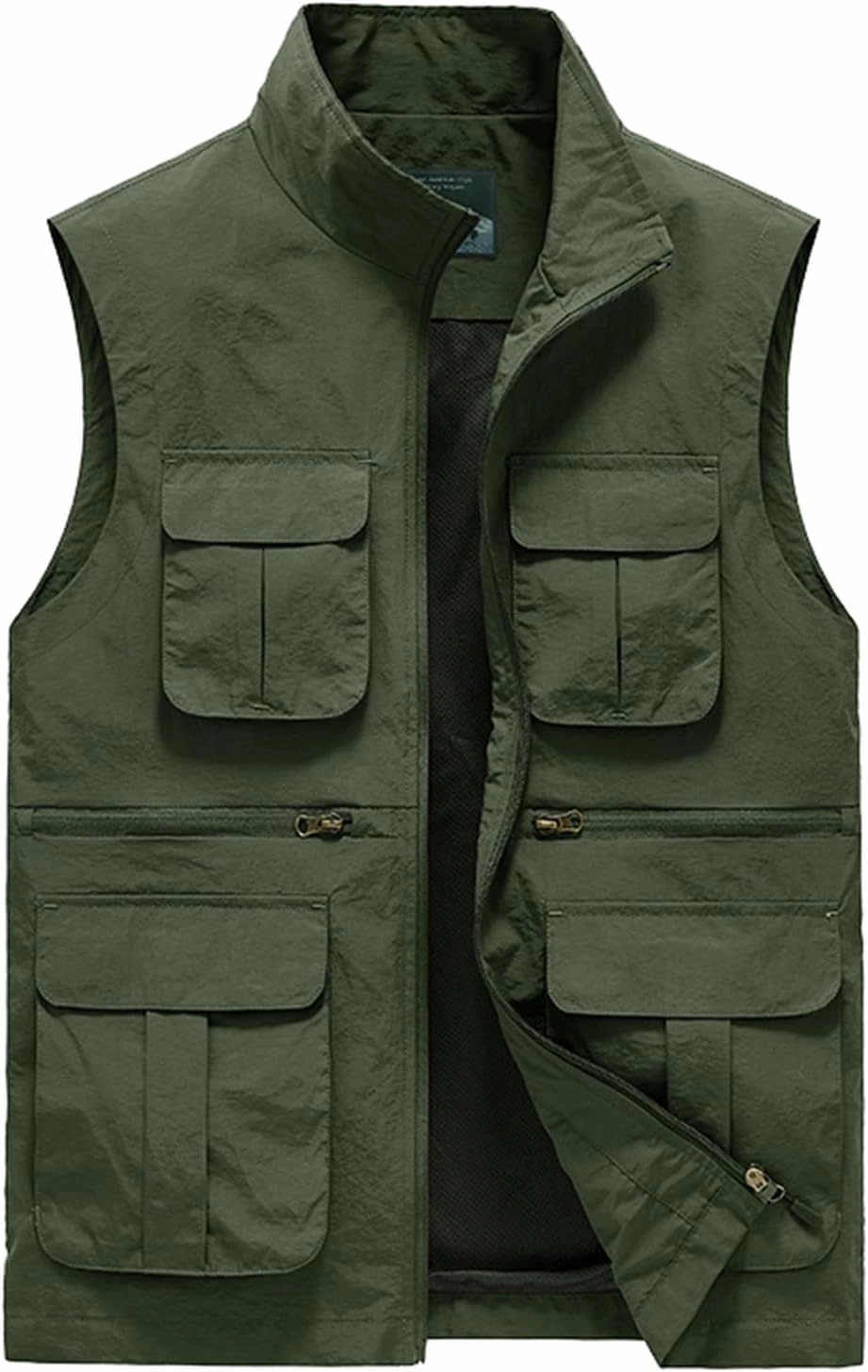Men's Fall Utility Vest Multi Pockets Sleeveless Jacket Lightweight Outdoor Work Cargo Vest for Fishing Travel Photo