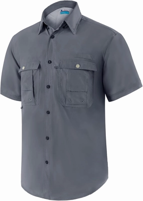 Men's Short Sleeve Fishing Shirts, Quick Dry UPF 50  Sun Protection Shirts for Hiking, Camping, Beach (Khaki, Lake Blue)