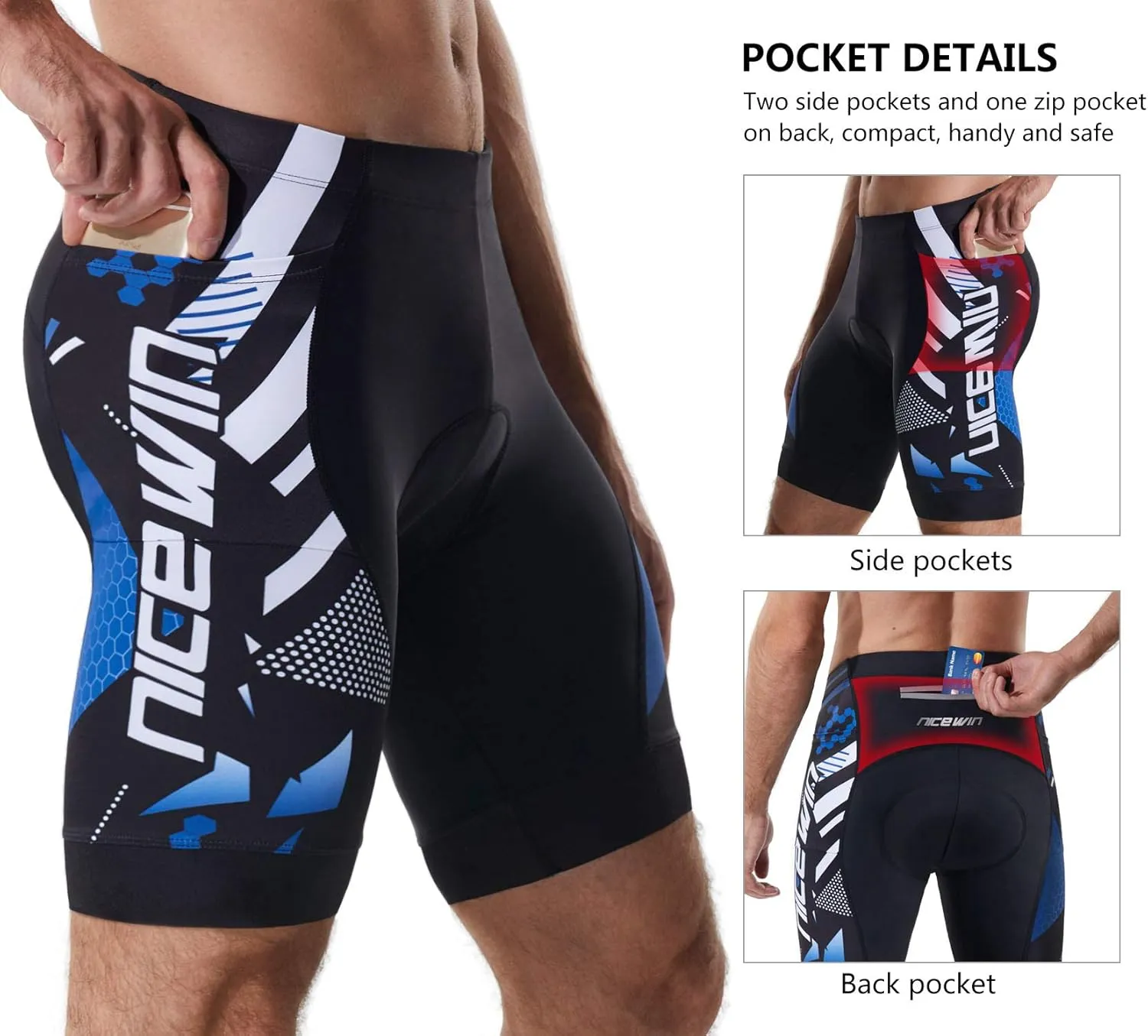 Men's Cycling Shorts Anti-Slip Leg 4D Padded Bike Shorts with 3-Pockets Breathable Biking Bicycle Motorcycle Half-Pants