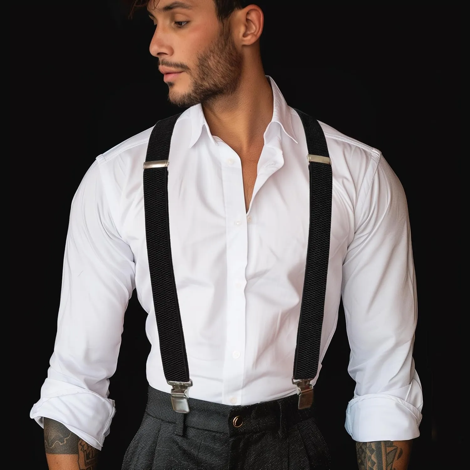 Mens Suspender with Very Strong Metal Clips 3.8cm Wide Heavy Duty Suspender