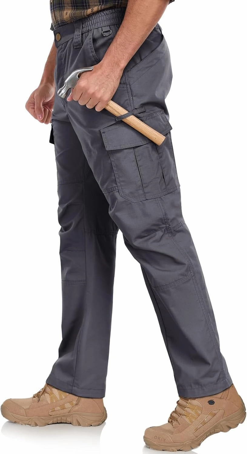 Mens Cargo Work Pants Durable Ripstop Tactical Pants with 7 Pockets Outdoor Water Resistant Hiking Woking Construction Pants