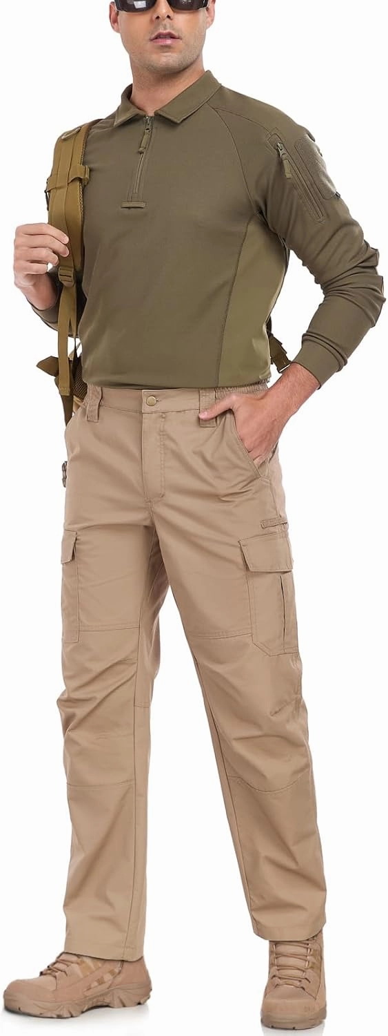 Mens Cargo Work Pants Durable Ripstop Tactical Pants with 7 Pockets Outdoor Water Resistant Hiking Woking Construction Pants