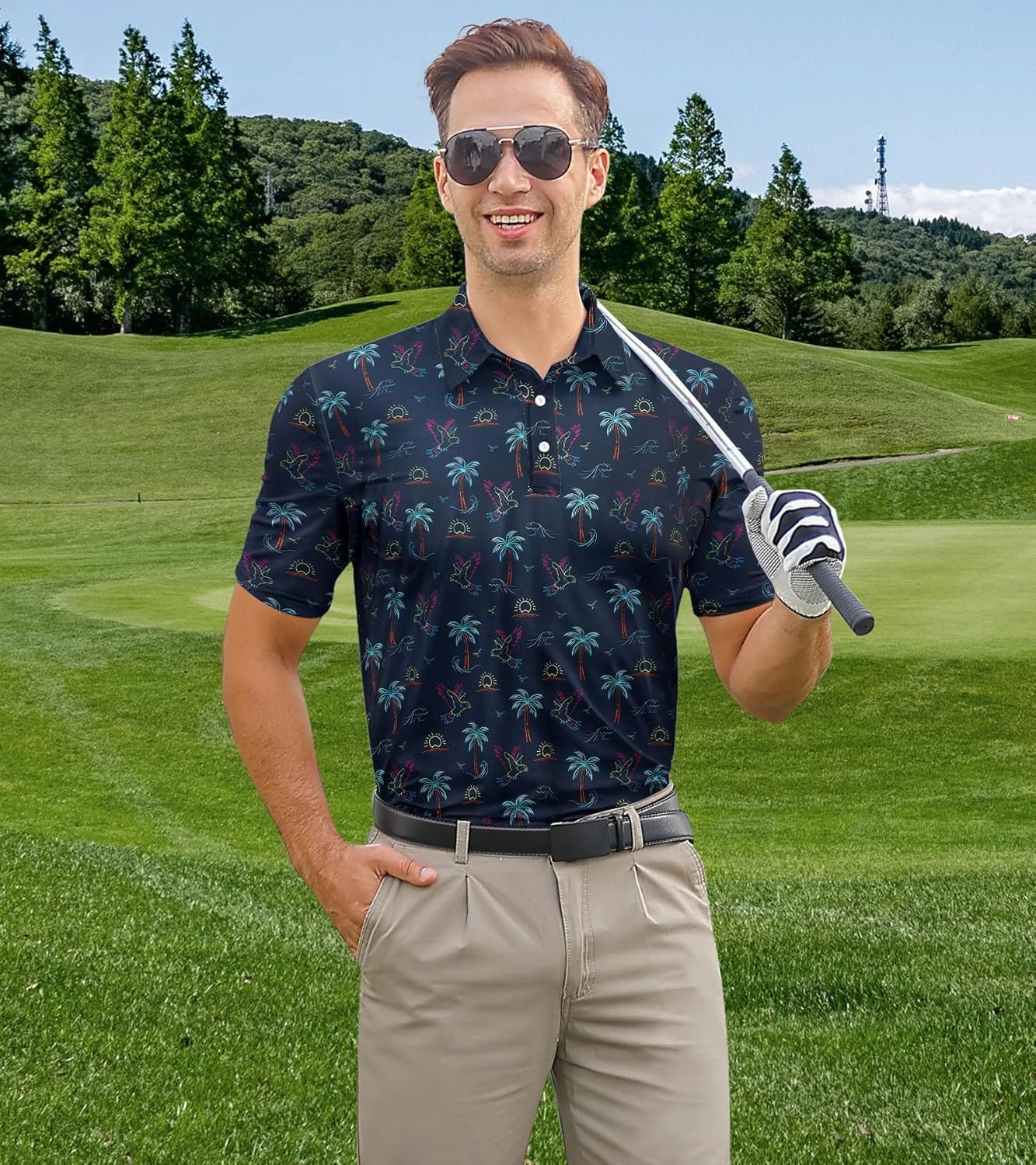 Mens Polo Golf Shirts Funny Graphics Shorts Sleeve Button Shirts