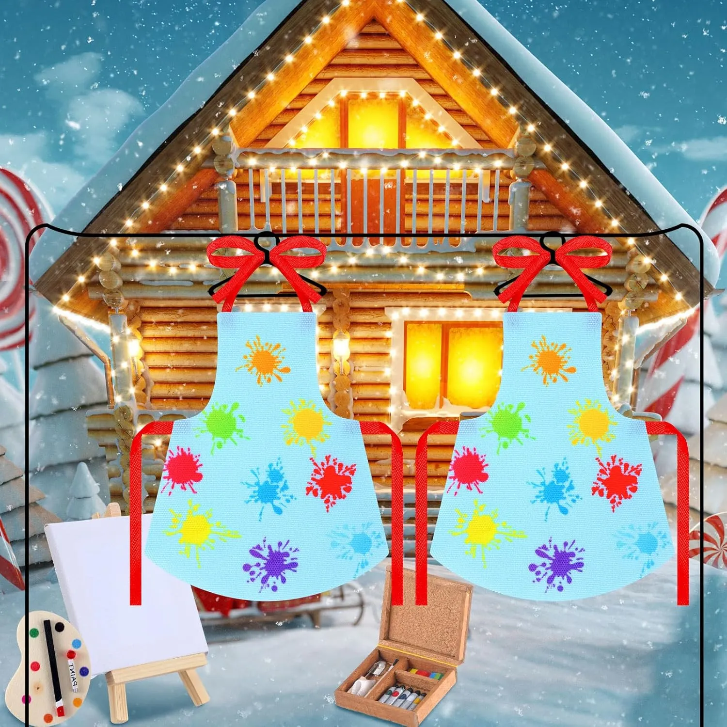 Meooeck 6 Pieces Christmas Accessories Set Including 2 Holiday Clothes Outfit, and 4 Novelty Toy Accessories for Kid(Painting)