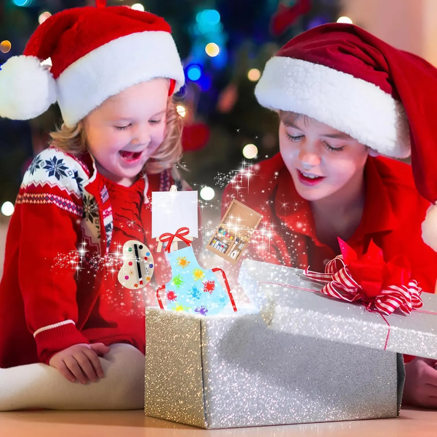 Meooeck 6 Pieces Christmas Accessories Set Including 2 Holiday Clothes Outfit, and 4 Novelty Toy Accessories for Kid(Painting)