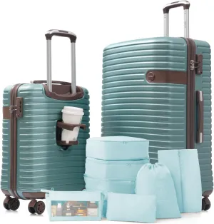 Merax Hardshell Luggage Set with TSA Lock, 20-Inch Airline Approved Carry-On with Cup Holder, 28" Checked Suitcase, Lightweight Spinner Luggage for Travel (Blue, 20/28)