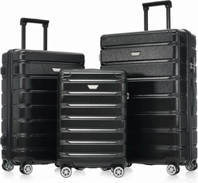 Merax Hardshell Sets ABS Suitcase for Women 3Pc Carry On Luggage, Jet Black, 20/24/28 Inch