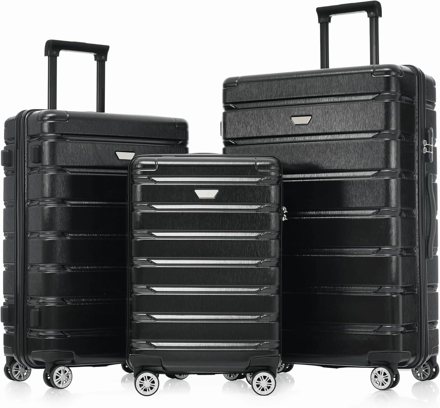 Merax Hardshell Sets ABS Suitcase for Women 3Pc Carry On Luggage, Jet Black, 20/24/28 Inch