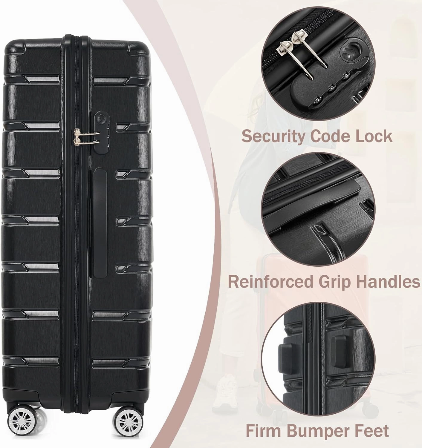 Merax Hardshell Sets ABS Suitcase for Women 3Pc Carry On Luggage, Jet Black, 20/24/28 Inch