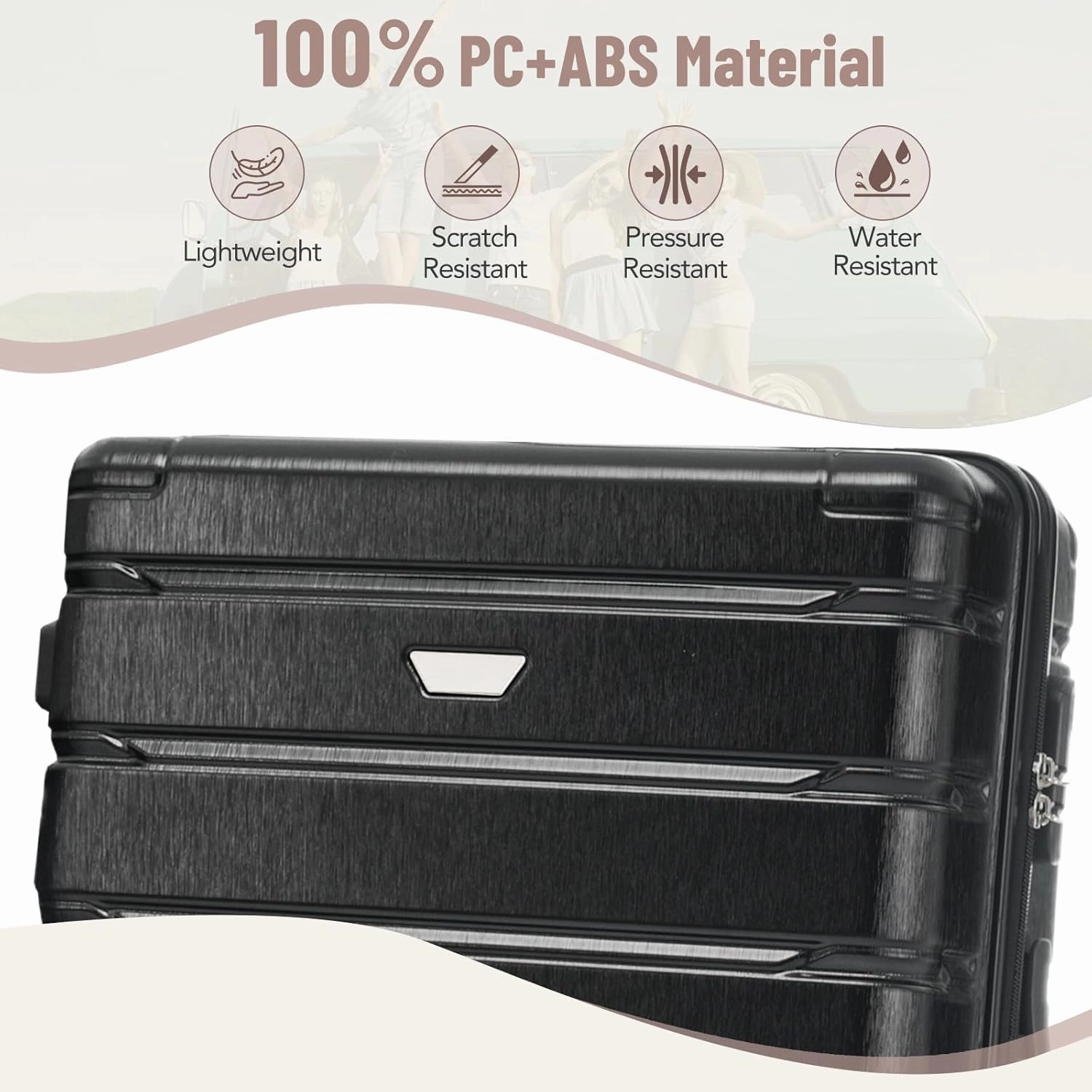 Merax Hardshell Sets ABS Suitcase for Women 3Pc Carry On Luggage, Jet Black, 20/24/28 Inch