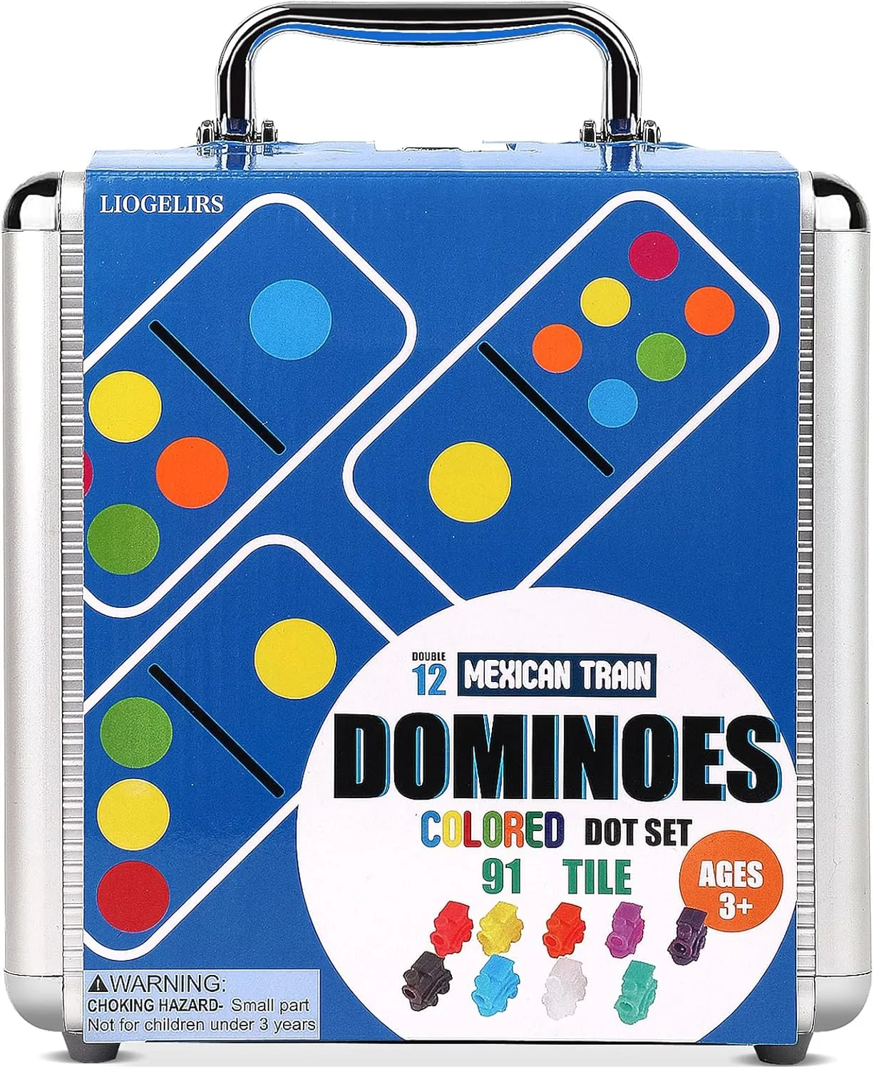 Mexican Train Dominoes Set for Adults, 105PCS - Double 12 Colored Dominoes Set Classic Tile Board Game with Aluminum Case, Domino Set 91 Tiles for Family Game Night