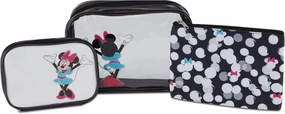 Mickey Mouse Cosmetic Case Set - Officially Licensed Mickey and Minnie Mouse Travel Cosmetic Case 3 Piece Set - Girls, Boys, Teens, Adults (Black Minnie)
