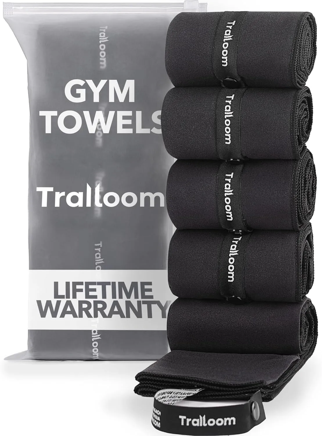 Microfiber Workout Towels - Quick Dry, Highly Absorbing, Odor-Free, for Men & Women - Gym Sweat Sports Towel for Hot Yoga, Tennis, Running, Exercise, Working Out, Camping, Set of 5 Black