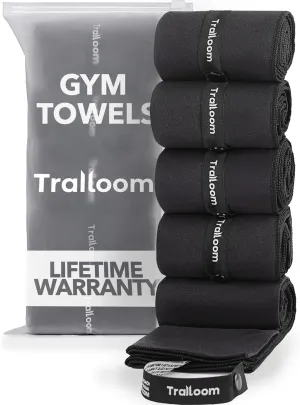 Microfiber Workout Towels - Quick Dry, Highly Absorbing, Odor-Free, for Men & Women - Gym Sweat Sports Towel for Hot Yoga, Tennis, Running, Exercise, Working Out, Camping, Set of 5 Black