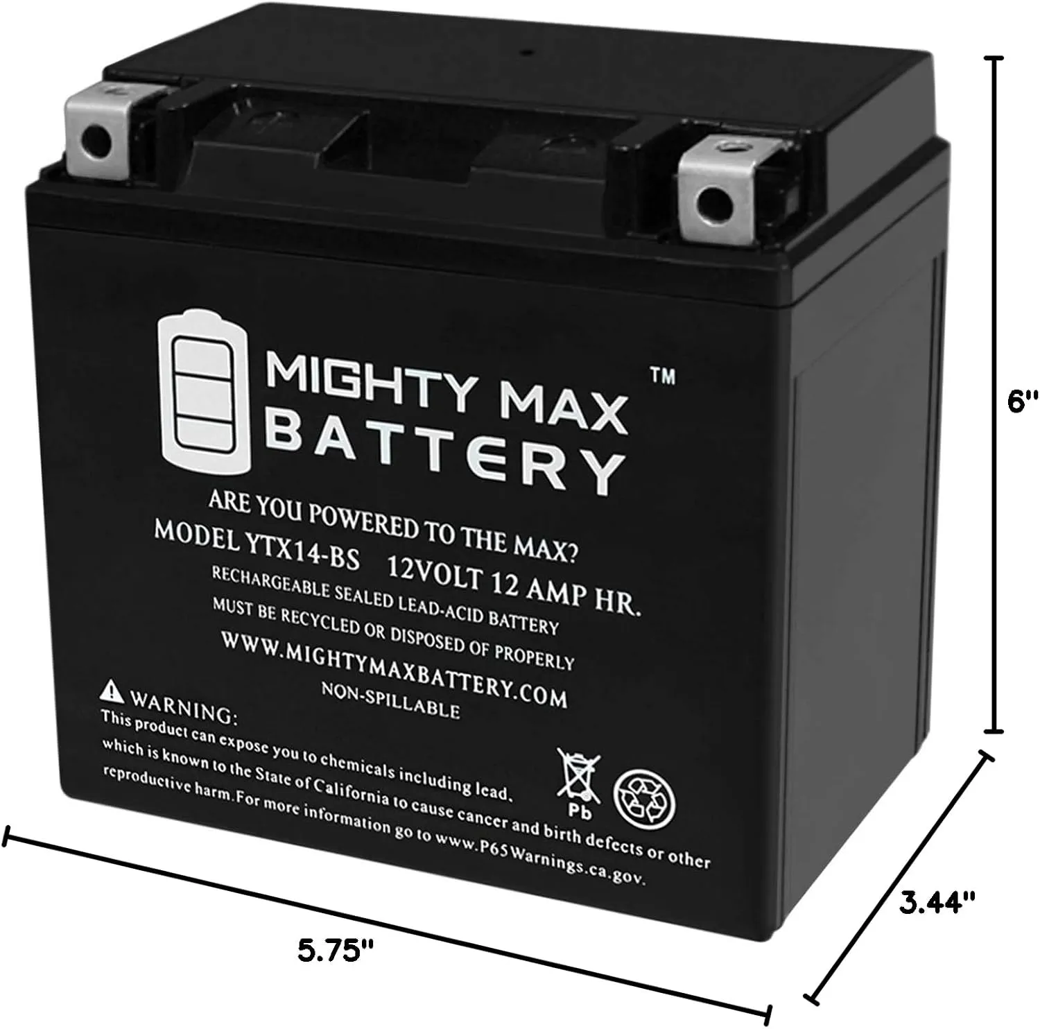 Mighty Max Battery YTX14-BS - 12 Volt 12 AH, 200 CCA, Rechargeable Maintenance Free SLA AGM Motorcycle Battery