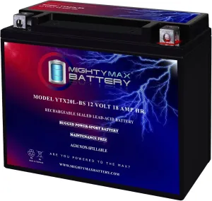 Mighty Max Battery YTX20L-BS - 12 Volt 18 AH, 270 CCA, Rechargeable Maintenance Free SLA AGM Motorcycle Battery