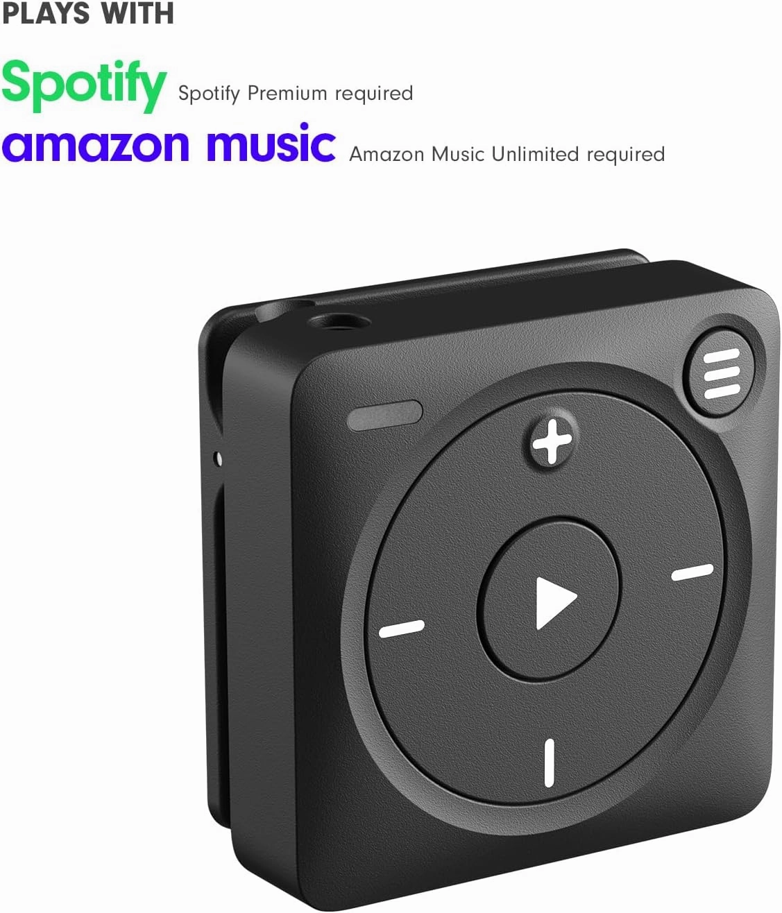 Mighty 3 Spotify & Amazon Music Player - Compatible with Bluetooth & Wired Headphones - 1,000  Song Storage - Screen Free Music Player - No Phone Needed - (Black)