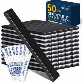 MIKEDE Rare Earth Neodymium Bar Magnets, Heavy Duty, Super Strong with Double-Sided Adhesive, Powerful Magnets for Craft, Fridge, Kitchen, Office - 60x10x3mm, 50 Pack