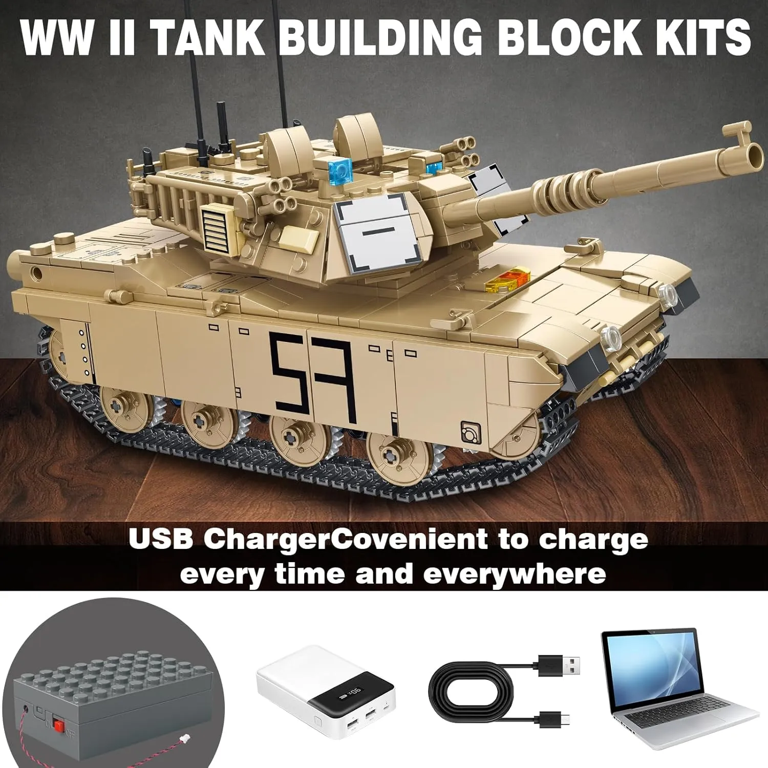 Military M1A2 RC Tank Building Toys - 1096 PCS WW2 Army Toys Blocks for Adults, World of Tanks Set for Sons, Grandchildren, Nieces, Nephews - Christmas & Birthday Gift