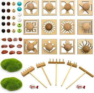 Mini Japanese Zen Garden Rake - Desktop Zen Garden Accessories Kit Set Stamp for Desk Sand Garden Decor for Home Office Meditation Relaxation Gifts