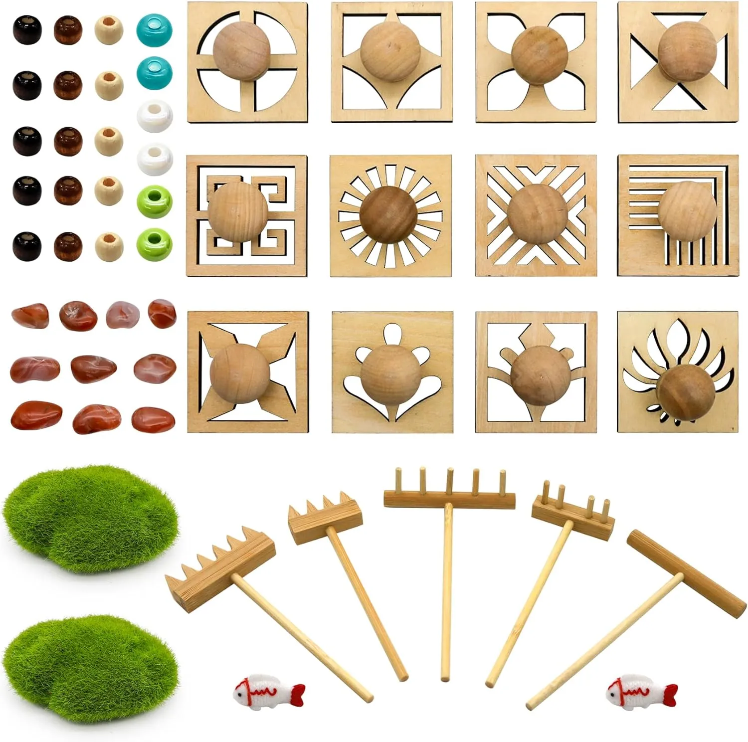Mini Japanese Zen Garden Rake - Desktop Zen Garden Accessories Kit Set Stamp for Desk Sand Garden Decor for Home Office Meditation Relaxation Gifts