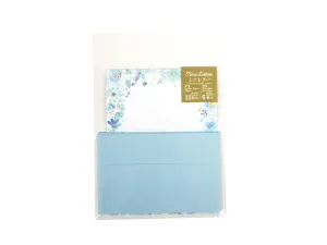 Mini Letters -Botanical - Blue - 12 Letterheads - 6 Envelopes-