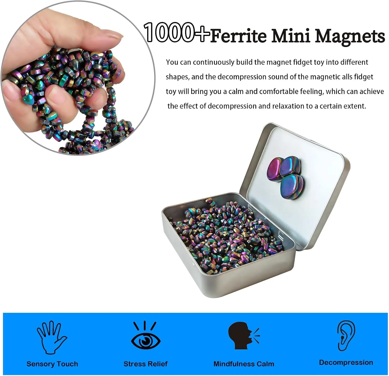 Mini Magnetic Balls, Over 1000 Ferrite Mini Magnets, Fidget Ball Toy for Adults, Relieve Anxiety and Stress, Office Desk Toy, Colorful Metal Fidget Putty