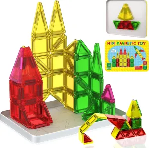 Mini Magnetic Tiles, 46PCS Travel Magnetic Tiles with Case, STEM Educational Building Set Construction Toys for Kids Ages 3 , Portable Building Toys for Toddlers, Boys & Girls Birthday Gift