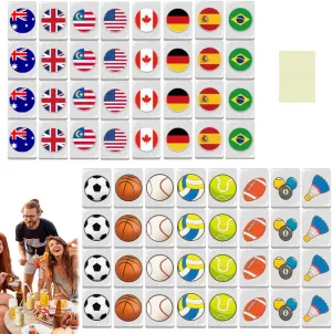 Mini Mahjong Set 64Pcs Flag ＆ Ball Pattern Mahjong Tiles Escape Game 24mm Travel Set Reusable Block Game for Spring Picnic Party Gift