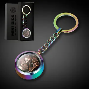 Mini Metal DND Dice,DNDND 6mm Tiny Metallic Dice Set with Kyechain and Stainless Steel Case and Gorgeous Gift Dice Box for Dungeons and Dragon D&D Game (Brass with Rainbow Case)