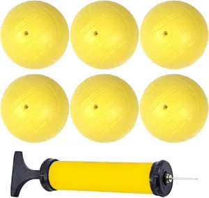 Mini Volleyball 6Pcs 3.5 Inch PVC Yellow Color Mini Volleyball Balls with Inflator for Beach, Swimming Pool, Playground