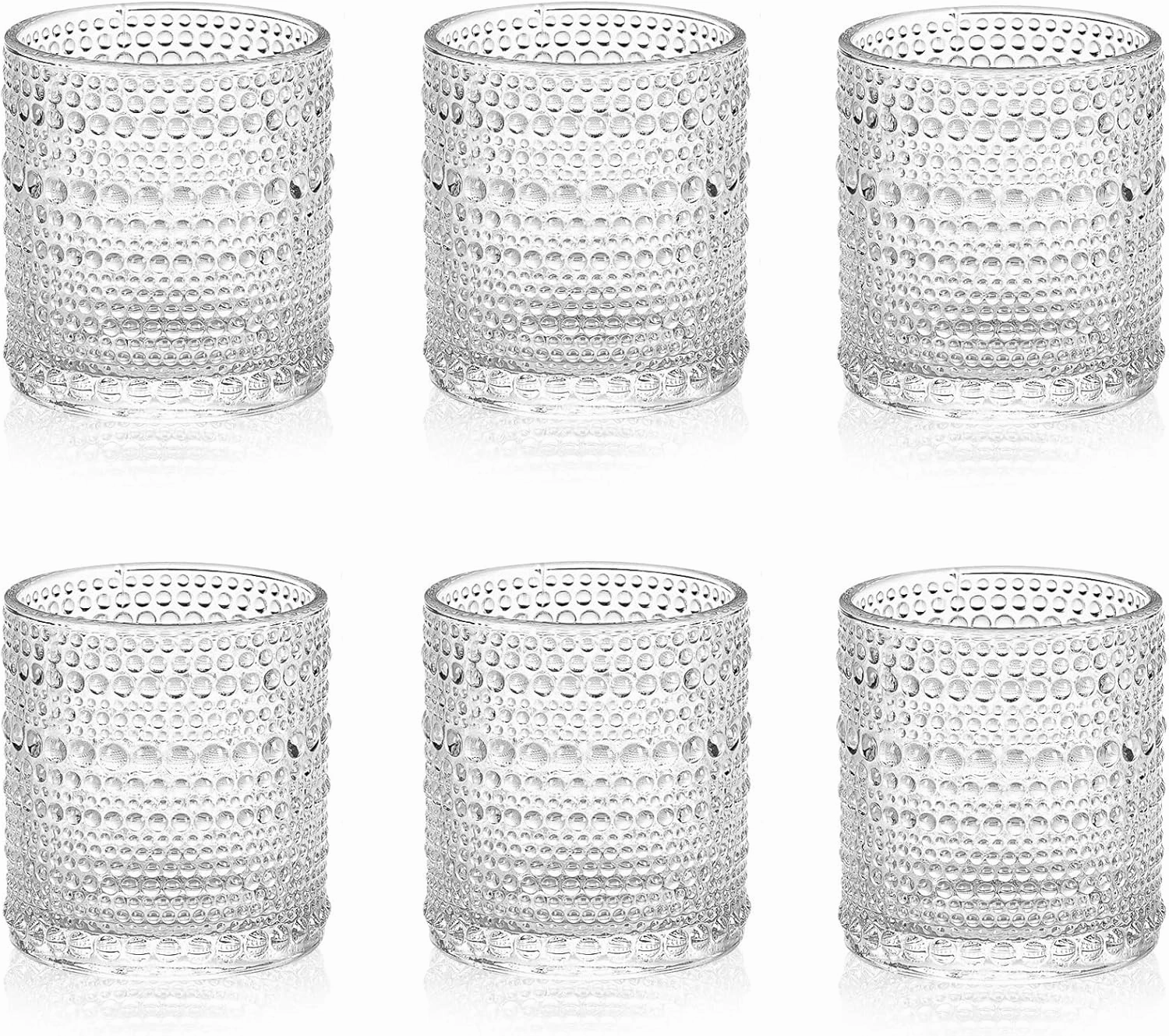 Mini Rock Glasses, 6.5 oz（200ml） Small Whiskey Glasses Shot Glass Hobnail Drinking Glasses Set 6, Embossed Vintage Glassware Set for Beer, Cocktail, Soda, Beverage Clear