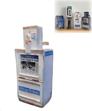 Miniature American Payphone in 1:12 Scale, Mini Vintage Style Phone Booth Mailbox Model Decoration, Suitable for Collection and Scene Building Mini Dollhouse Furniture Accessories (Newspaper Box B)