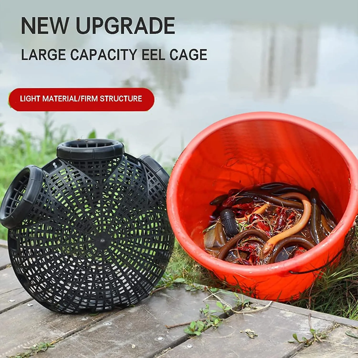 Minnow Traps for Bait Fish, Minnow Trap Crawfish Trap, Crab Pots for Crabbing, Fishing Cage Basket Plastic Outdoor EEL Loach Catching Basket, Durable Plastic Container Supplies Black Fish Net -C