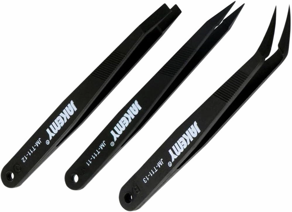 misppro 3 Pieces Anti-Static Tweezers Set for Electronic Jewelry Watch Repair, Plastic Straight and Bent Tweezers, 4.5 Inch