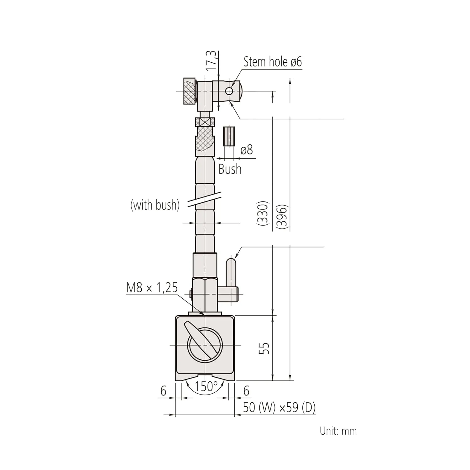 Mitutoyo 7012-10, Magnetic Base, Flexible Post, For 3/8" and 6mm/8mm Stems, On/Off Switch, 132 Lbf Magnetic Pull