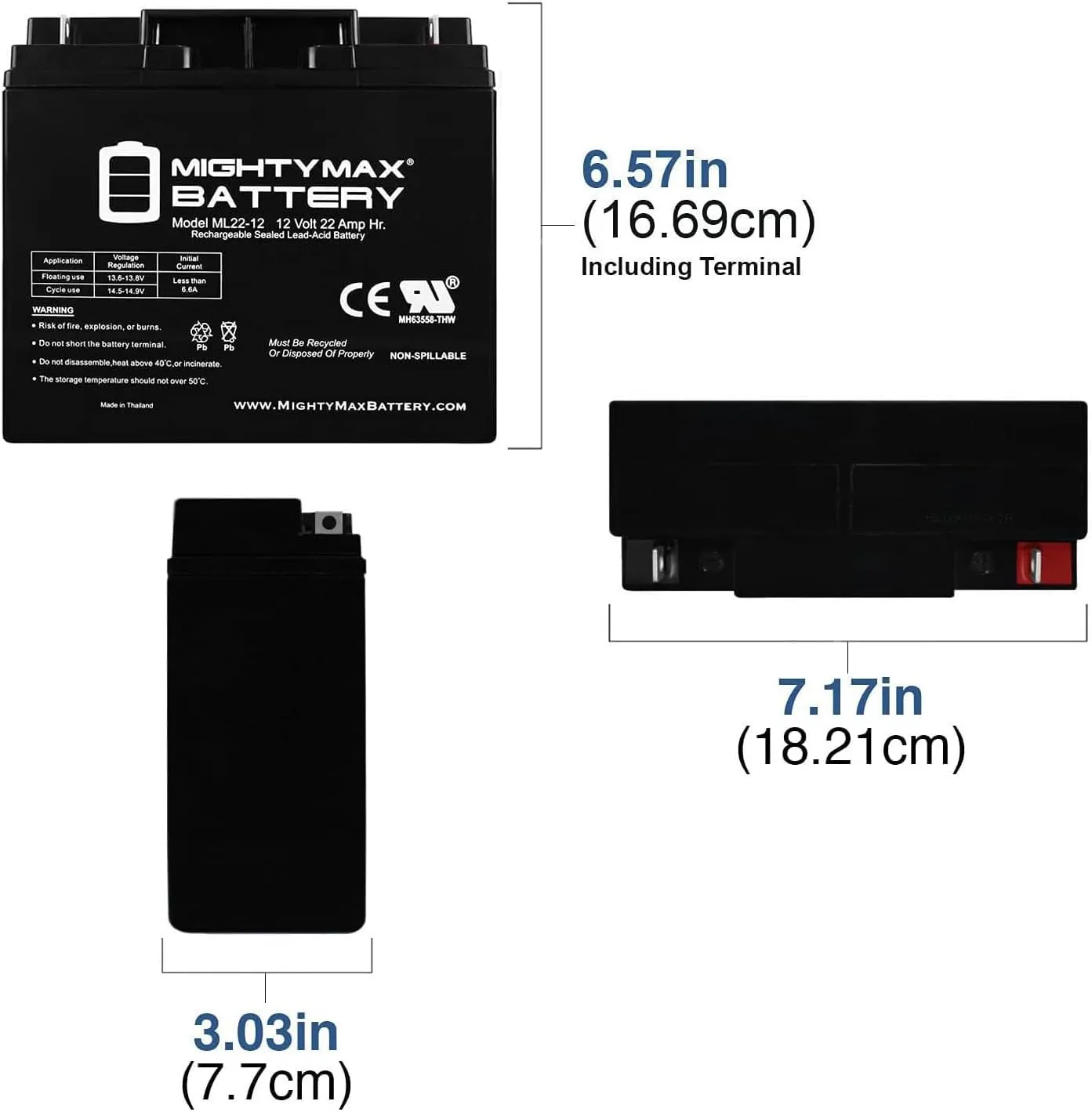 ML22-12 - 12 Volt 22AH SLA Battery - Mighty Max Battery Brand Product