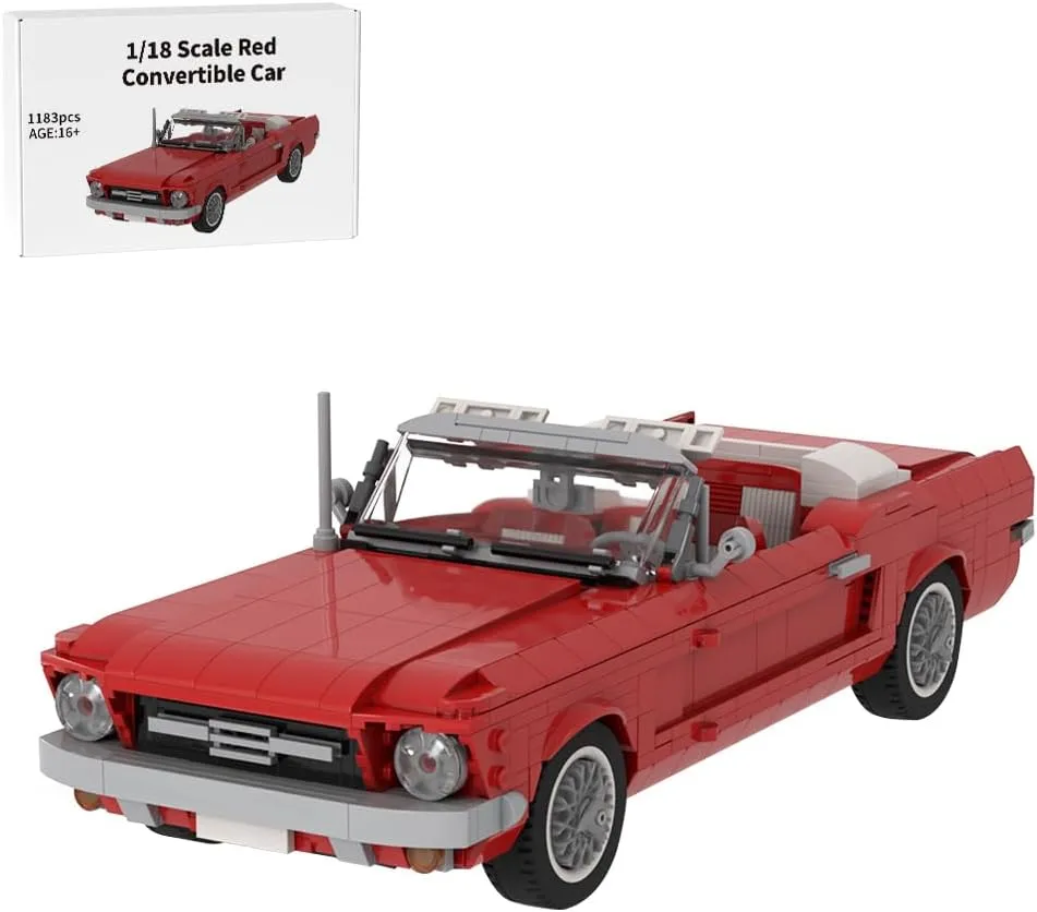 MOC-186517 1/18 Scale Convertible Car Building Blocks Set, Stunning Sports Car Model with Detailed Design for Adults, Collectors & Hobbyists, 1183 Piece, Red