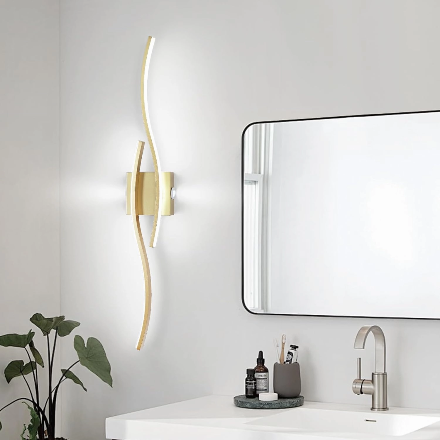 Modern Led Wall Sconces, 32inch Bathroom Mirror Vanity Light,28W 6000K Wall Light Fixtures Stair Lights, Indoor Wall Decor Bedside Wall Lamp for Bedroom Living Room Hallway Hotel - Gold