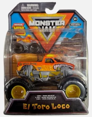 Monster Jam Monster Truck 2 Pack, 1:64 Scale Plus Mini True Metal Racer (El Toro Loco)