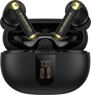 Monster N-Lite 211 Wireless Earbuds， Bluetooth 6.0 Stereo Headphones with Noise-Cancelling Mic and LED Display, Built-in Mic for Clear Calls, Waterproof Design for Sports