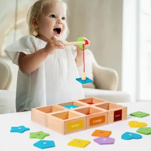 Montessori Toys Wooden Sorting Cup Fishing Game Two-in-One Color Shape Sorting Teaching Aids Preschool Learning Activities Educational Toys Suitable for Toddlers Boys Girls Children Gifts