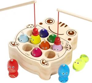 Montessori Wooden Magnetic Fishing Game for Toddlers, Learning Educational Fine Motor Skills Toys for Kids Years Old Boys Girls